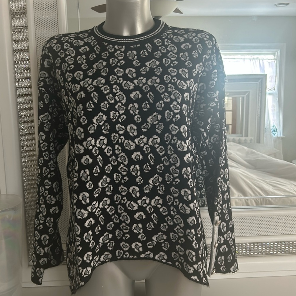 Chico's Black and White Leopard Print Sweater